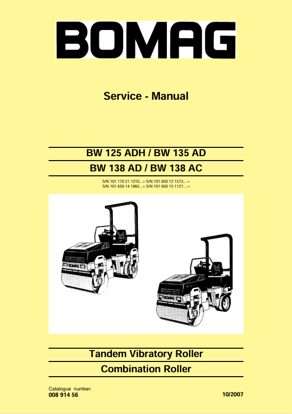 BOMAG BW 125 ADH Service Manual 00891456 10.2007 PDF