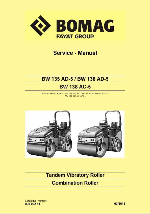 BOMAG BW 135 AD-5 BW 138 AD-5 AC-5 Service Manual 