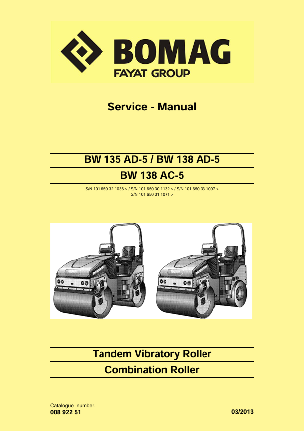 BOMAG BW 135 AD-5 BW 138 AD-5 AC-5 Service Manual PDF