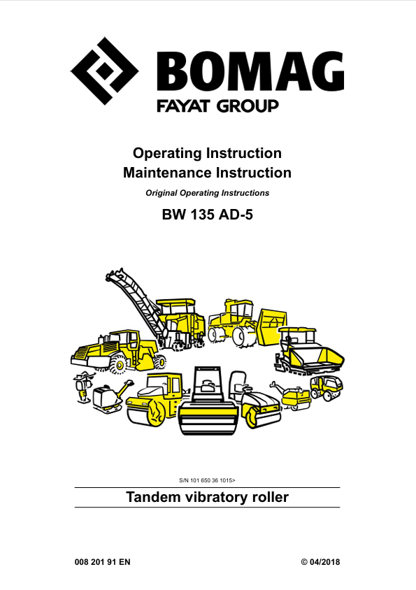 BOMAG BW 135 AD-5 Operating & Maintenance Manual PDF