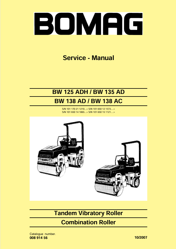 BOMAG BW 135 AD Service Manual 00891456 10.2007 PDF