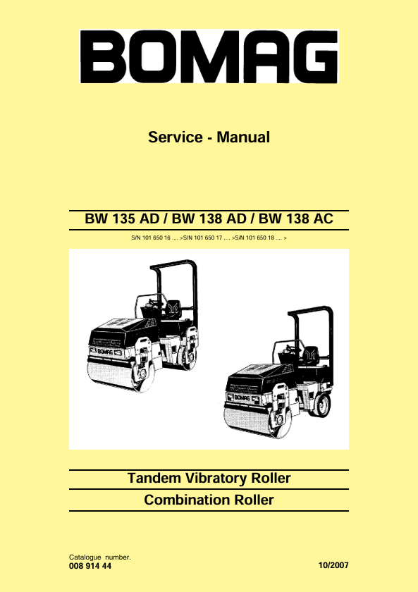 BOMAG BW 138 AC Combination Roller Service Manual 00891444 PDF