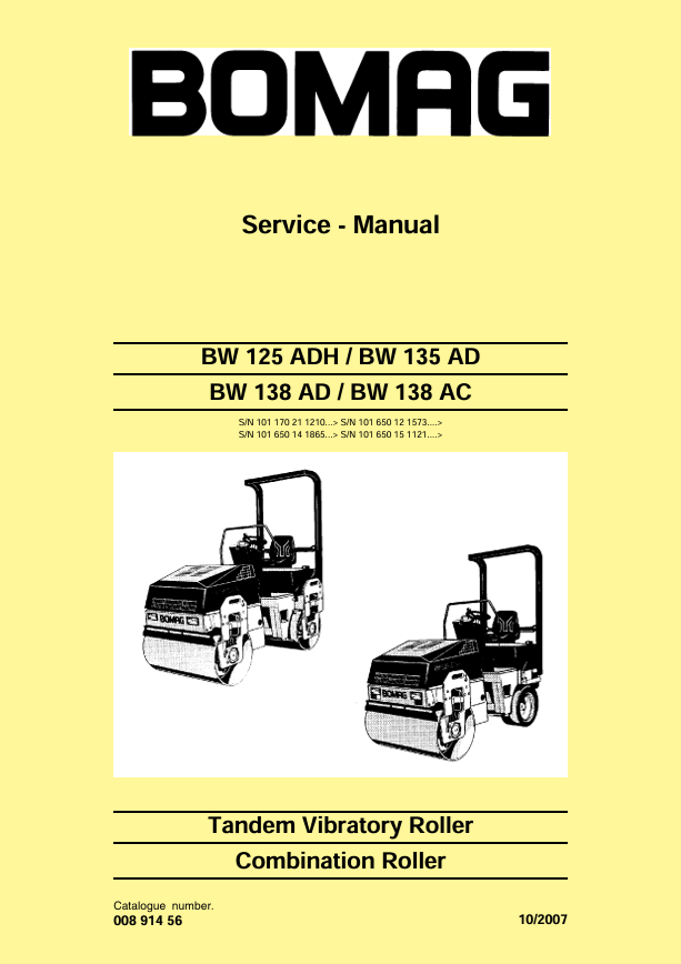 BOMAG BW 138 AC Roller Service Manual 00891456 10.2007 PDF