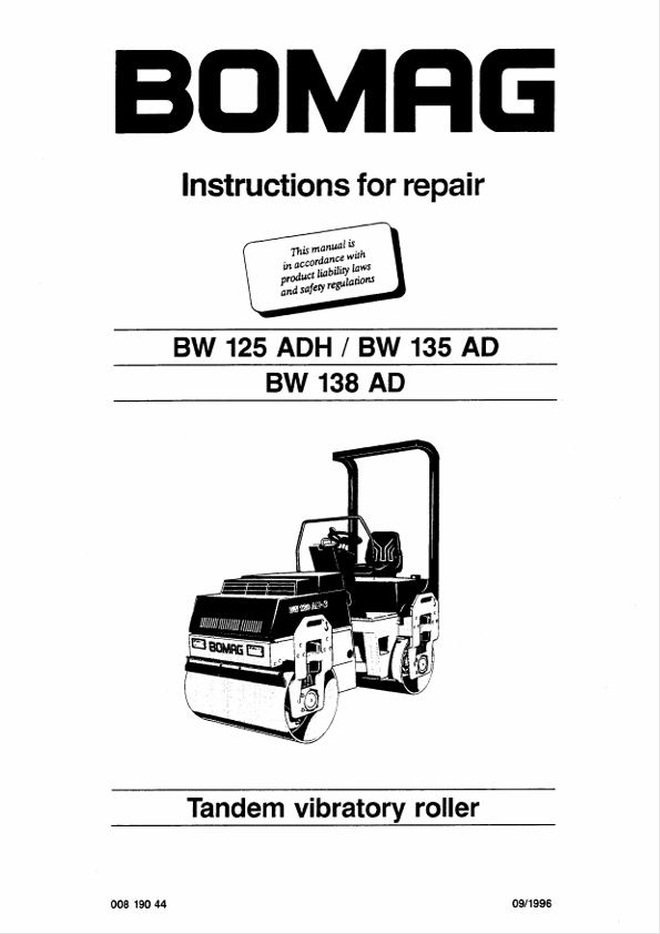 BOMAG BW 138 AD Repair Manual 00819044.I96 PDF