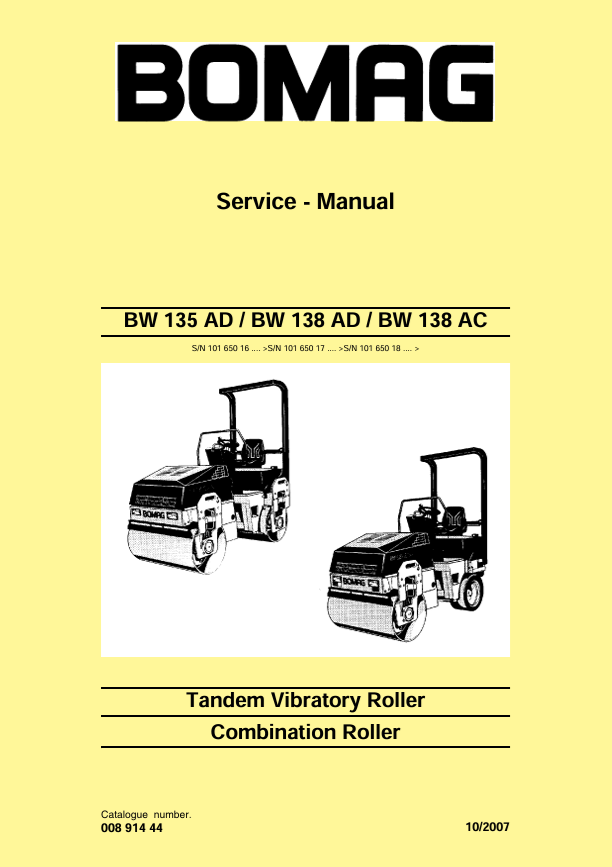 BOMAG BW 138 AD Roller Service Manual 00891444 PDF