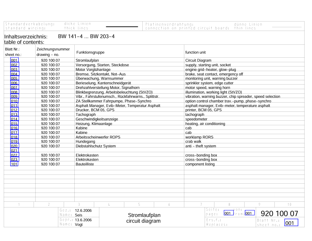 BOMAG BW 141-4...BW 203-4 ELECTRICAL CIRCUIT DIAGRAM MANUAL 92010007 PDF