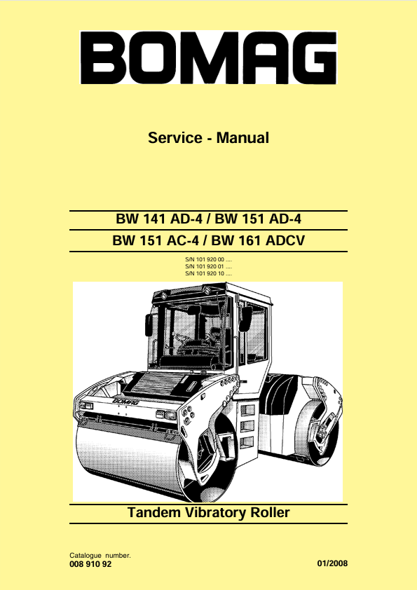 BOMAG BW 141 AD-4 Service Manual 2008 00891092 PDF