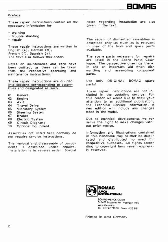 BOMAG BW 142 Repair & Service Instructions Manual PDF