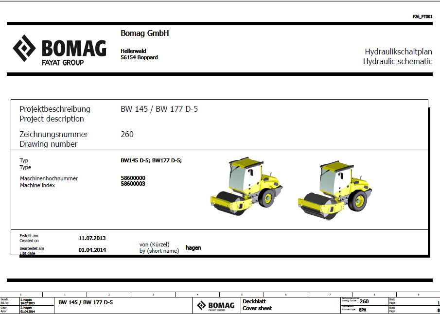 BOMAG BW 145 D-5 Single Drum Vibratory Roller Electric and Hydraulic Schematic Diagram Manual (SN: 101587371004 - 101587379999)