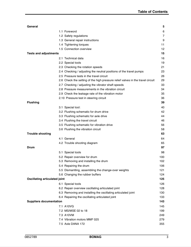 BOMAG BW 145 DH-3 PDH-3 Instructions for Repair Manual PDF