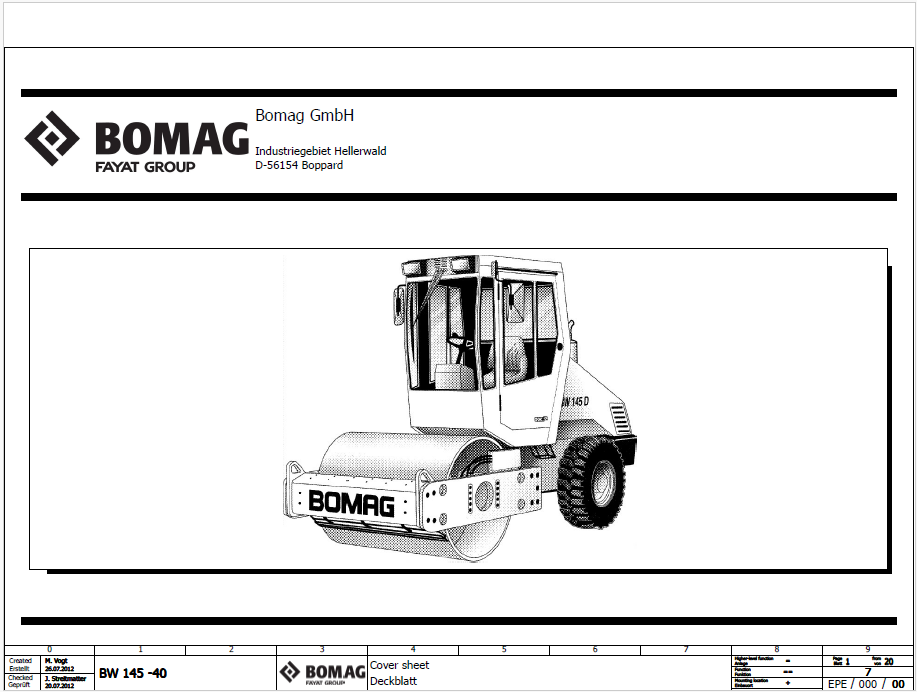 BOMAG BW 145 PDH-4 / BW 145 PDH-40 Single Drum Vibratory Roller Electric & Hydraulic Schematic Diagram Manual (S/N: 901581641001 - 901581649999)