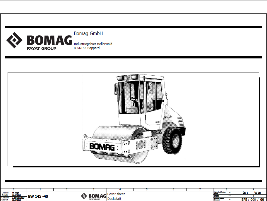 BOMAG BW 145 PDH-4 / BW 145 PDH-40 Single Drum Vibratory Roller Electric and Hydraulic Schematic Diagram Manual (PIN: 901581611001 - 901581619999)