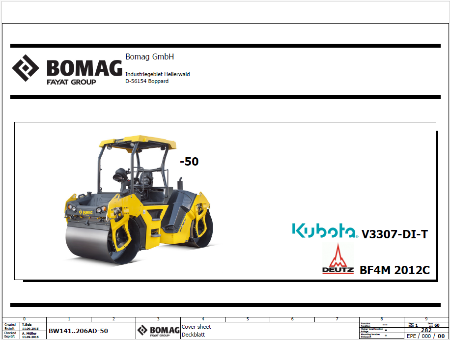 BOMAG BW 151 AC-50 Combination Roller Electric, Hydraulic Schematic Diagram Manual (SN: 101921071001 - 101921079999)