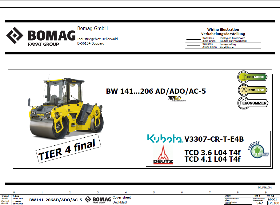 BOMAG BW 151 AC-5 Combination Roller Electric & Hydraulic Schematic Diagram Manual (S/N: 101921691001 - 101921699999)