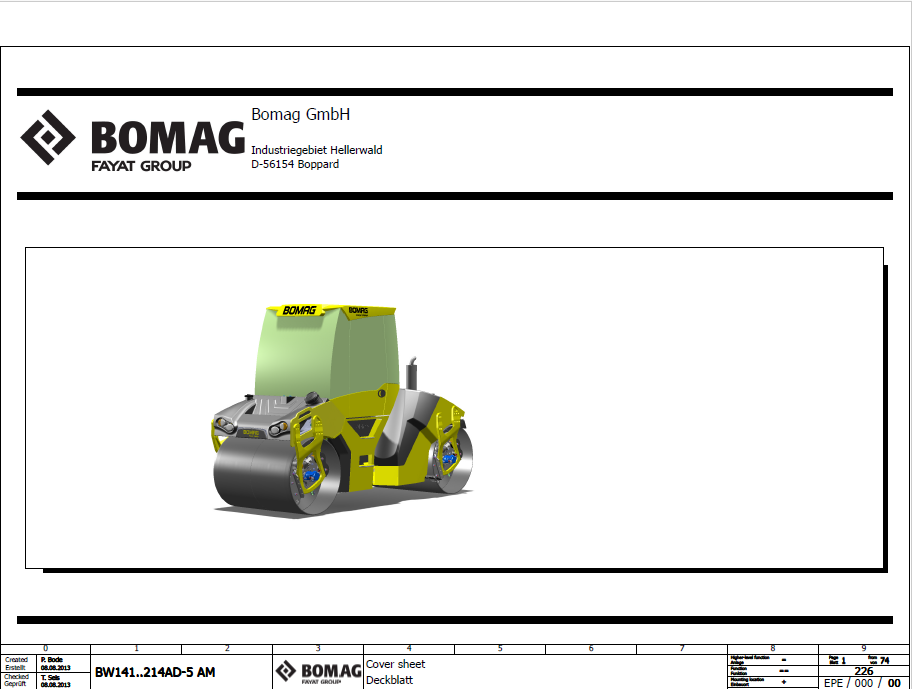 BOMAG BW 151 AD-5 AM Tandem Vibratory Roller Electric & Hydraulic Schematic Diagram Manual (SN: 101921031001 - 101921031052)