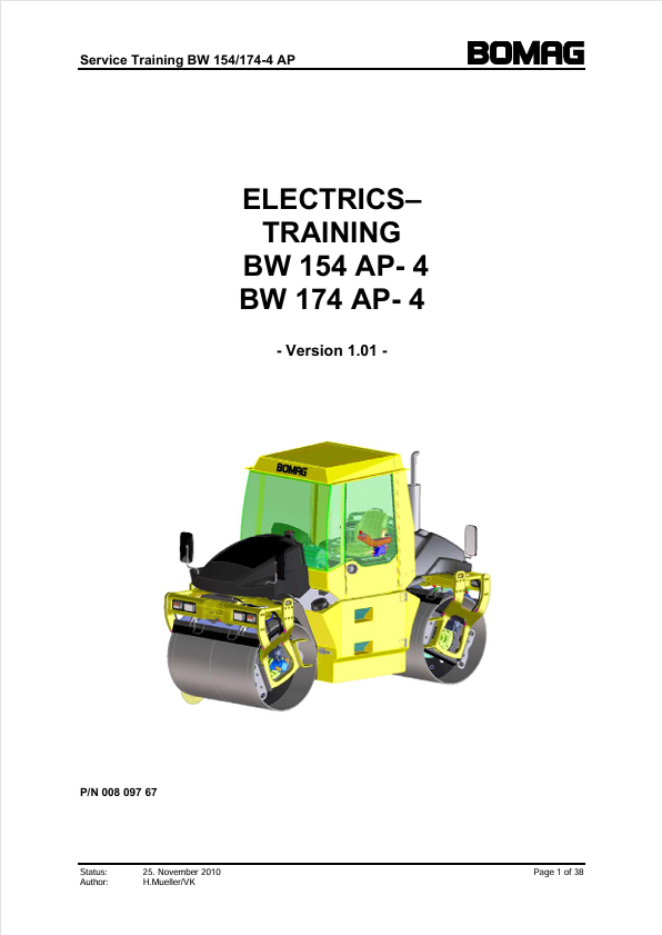 BOMAG BW 154 174 AP-4 V1.01 00809767 Electrics Training Manual PDF