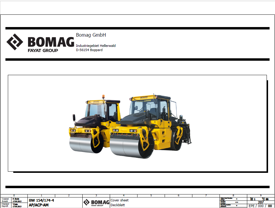 BOMAG BW 154 ACP-4 AM Combination Roller Electric & Hydraulic Schematic Manual (Serial: 101870821001-101870821006)