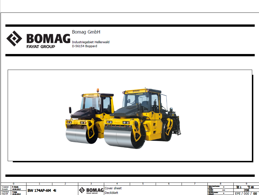 BOMAG BW 154 ACP-4 AM Tier 4 Combination Roller Electric & Hydraulic Schematic Diagram Manual (S/N: 101870661001 - 101870661082)