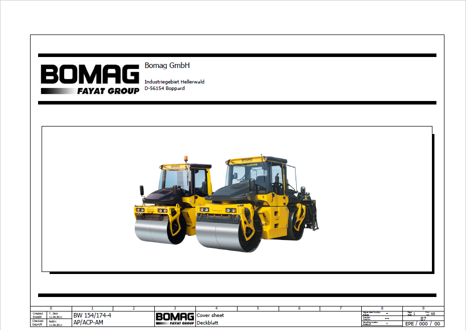 BOMAG BW 154 ACP-4 Combination Roller Electric, Hydraulic Schematic Diagram Manual (Serial Numbers: 101870631001 - 101870639999)