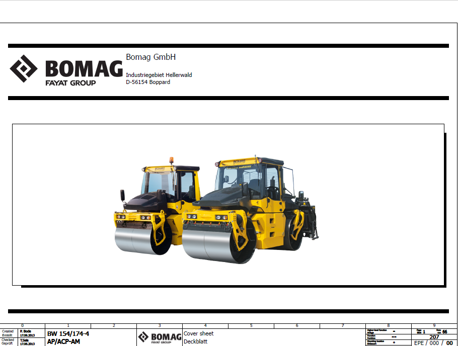 BOMAG BW 154 ACP-4 Combination Roller Electric and Hydraulic Schematic Diagram Manual (S/N 101870831001 - 101870831006)