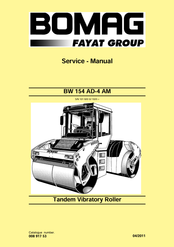 BOMAG BW 154 AD-4 AM Roller Service Manual 00891753 PDF