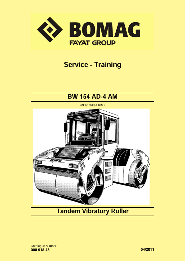BOMAG BW 154 AD-4 AM Service Training Manual 00891843 PDF