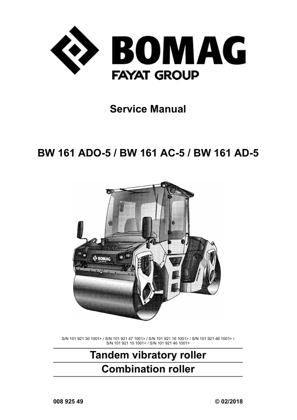 BOMAG BW 161ADO-5 Service Manual 00892549 02.2018 PDF