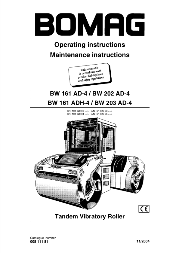 BOMAG BW 161 AD-4 Maintenance Instructions Manual 00811181