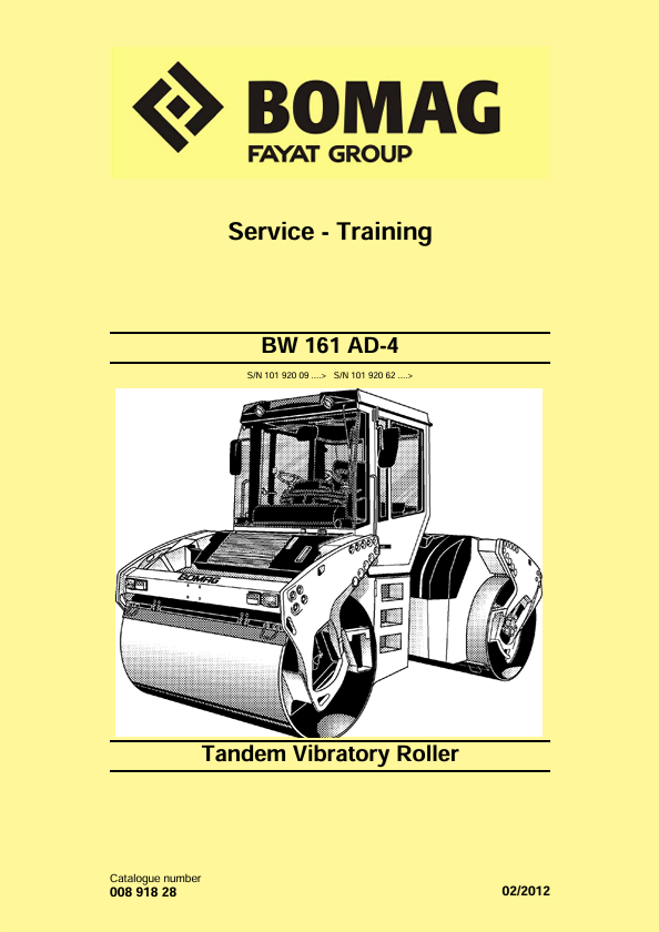 BOMAG BW 161 AD-4 Roller Service Training Manual 00891828 PDF