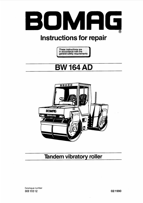 BOMAG BW 164AD Tandem Vibratory Roller Repair Manual PDF