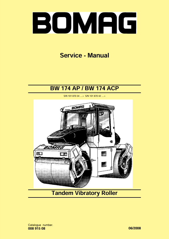 BOMAG BW 174ACP Roller Service Manual 00891508 06.2008 PDF