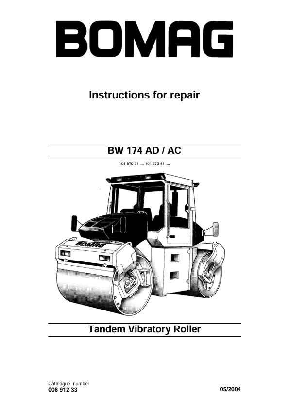 BOMAG BW 174 AD Instruction Repair Manual 00891233.E04 PDF