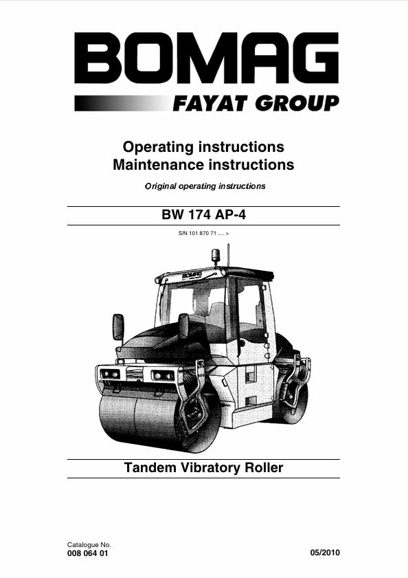 BOMAG BW 174 AP-4 Operating & Maintenance Manual 00806401 PDF