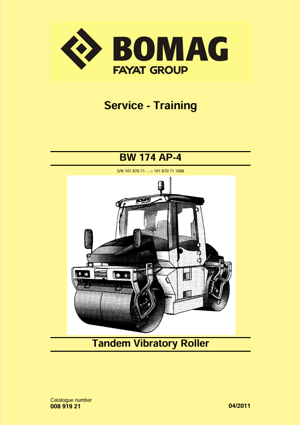 BOMAG BW 174 AP-4 Service Training Manual 00891921 PDF