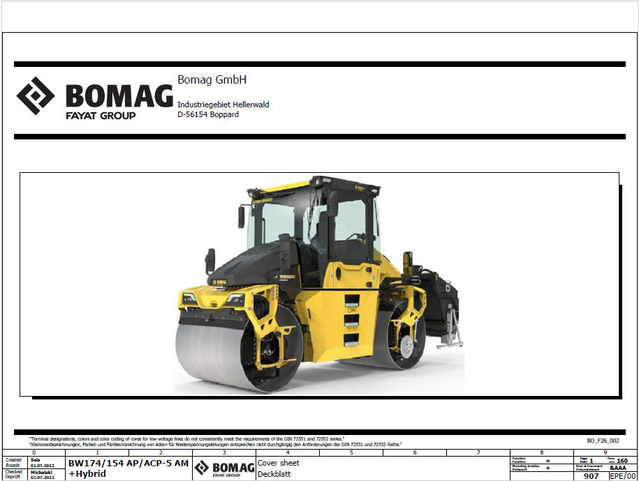 BOMAG BW 174 AP-5 Tandem Vibratory Roller Electric & Hydraulic Schematic Diagram Manual 101871211001 - 101871219999