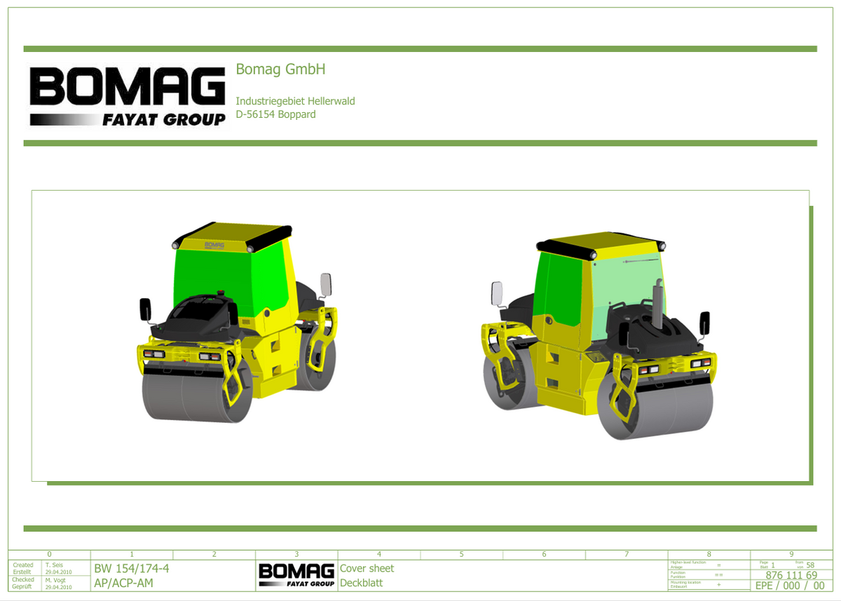 BOMAG BW 174 AP ACP-AM Electric Schematic Manual 87611169 PDF