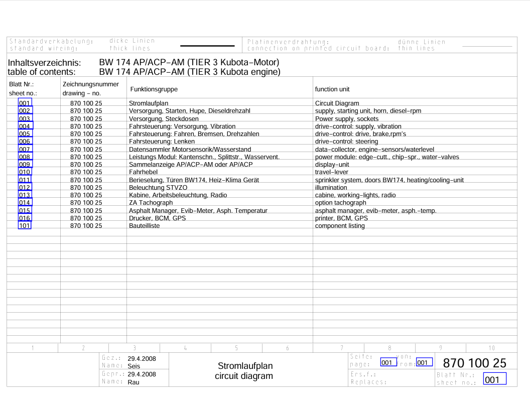 BOMAG BW 174 AP, ACP-AM KUBOTA TIER 3 CIRCUIT DIAGRAM MANUAL 87010025 PDF