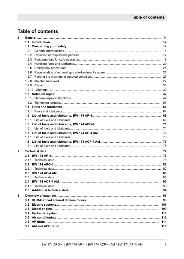 BOMAG BW 174 AP AM-4F Service & Repair Manual 00892307
