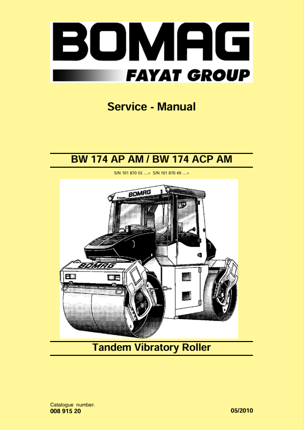 BOMAG BW 174 AP AM Roller Service Manual 00891520 PDF