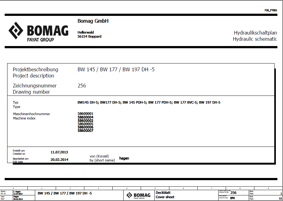 BOMAG BW 177 BVC-5 Single Drum Vibratory Roller Electric and Hydraulic Schematic Diagram Manual (S/N: 101587111001 - 101587119999)