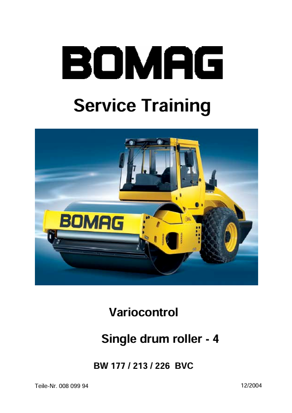 BOMAG BW 177 BVC Series 4 Service Training Manual 00809994 PDF