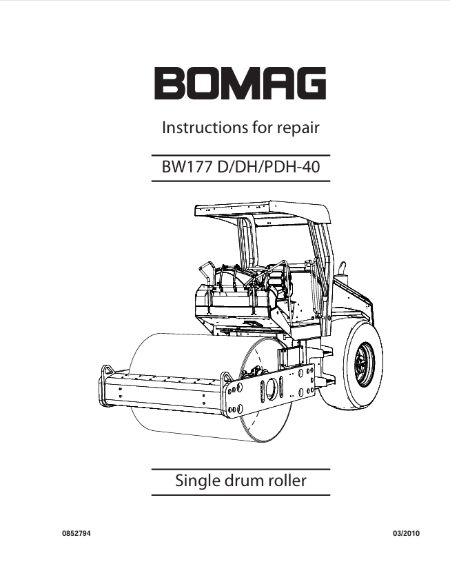 BOMAG BW 177 D-40 Instructions Repair Manual 0852794 PDF