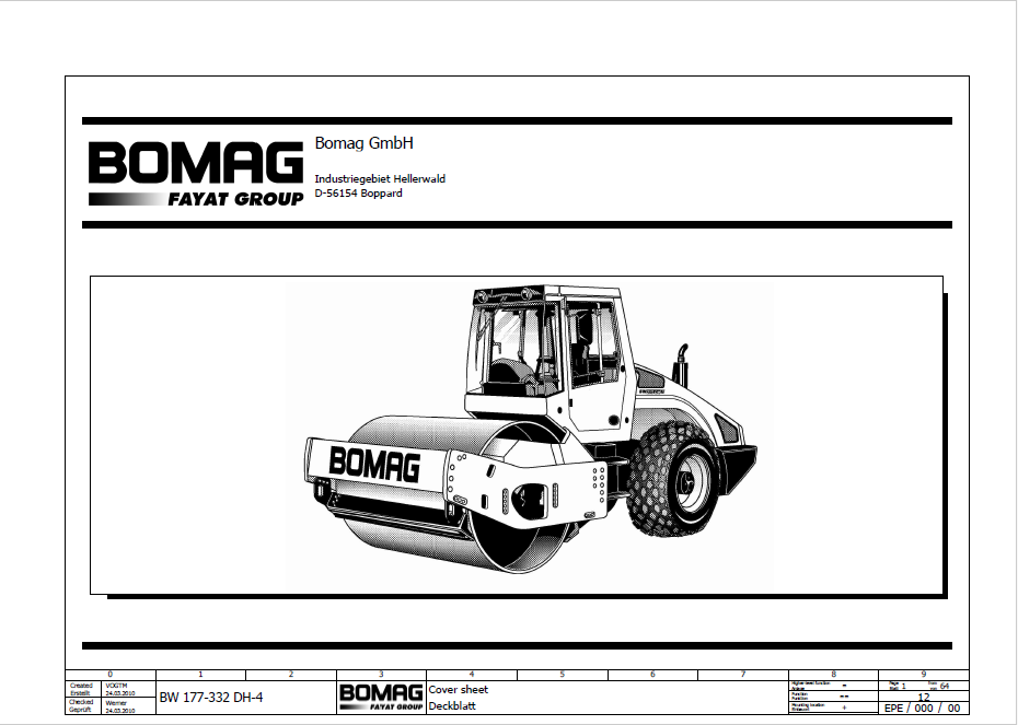 BOMAG BW 177 DH-4 BVC Schematic Diagram Manual (101583281002+)