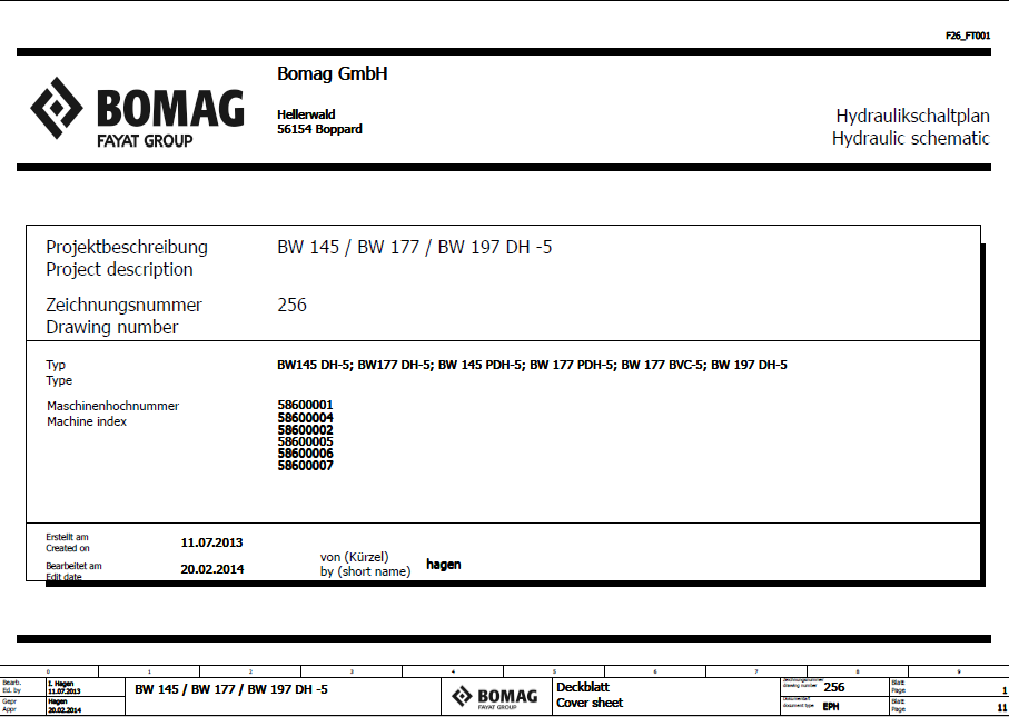 BOMAG BW 177 DH-5 Single Drum Vibratory Roller Electric and Hydraulic Schematic Diagram Manual (S/N: 101586811001 - 101586811011)