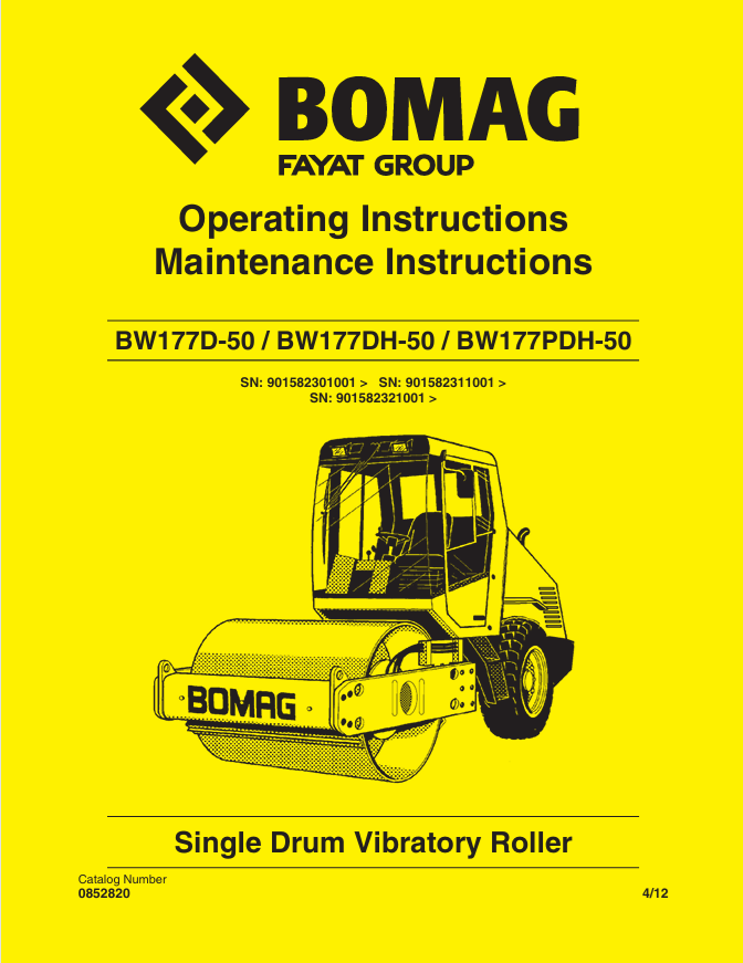 BOMAG BW 177 D/DH/PDH-50 Maintenance & Operating Manual PDF