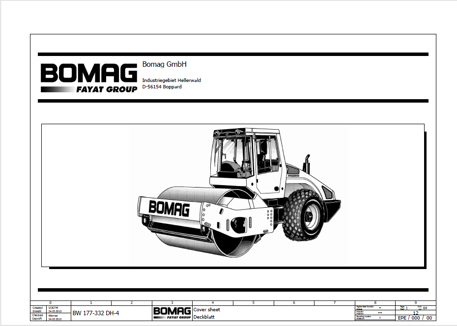 BOMAG BW 179 DH-4 Single Drum Vibratory Roller Electric Schematic Diagram Manual