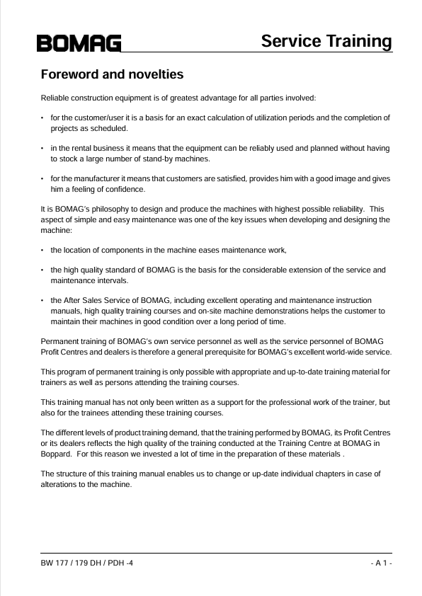 BOMAG BW 179 PDH-4 Roller Service Training Manual 10.2004 PDF