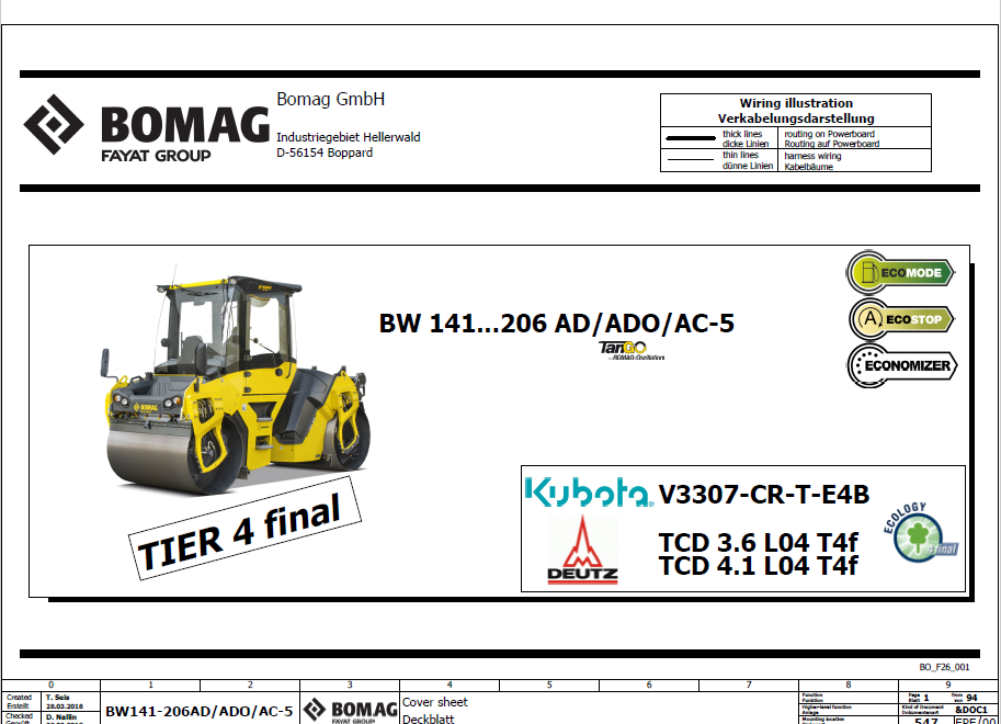 BOMAG BW 191 AD-5 Tandem Vibratory Roller Electric and Hydraulic Schematic Diagram Manual (SN: 101921801001 - 101921809999)