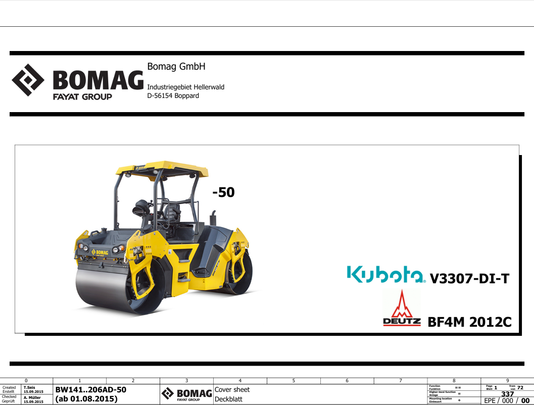 BOMAG BW 202AD-50 Electric Schematic Manual 09.2015 PDF