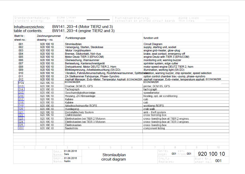 BOMAG BW 202 AD-4 Tandem Roller Electric & Hydraulic Schematic Manual